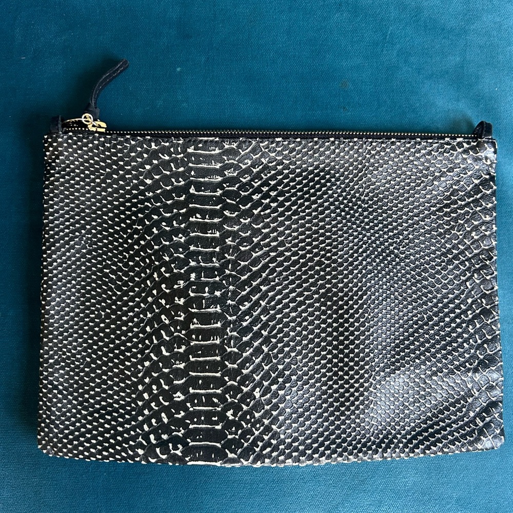 Clare V. Black and White Snakeskin Clutch